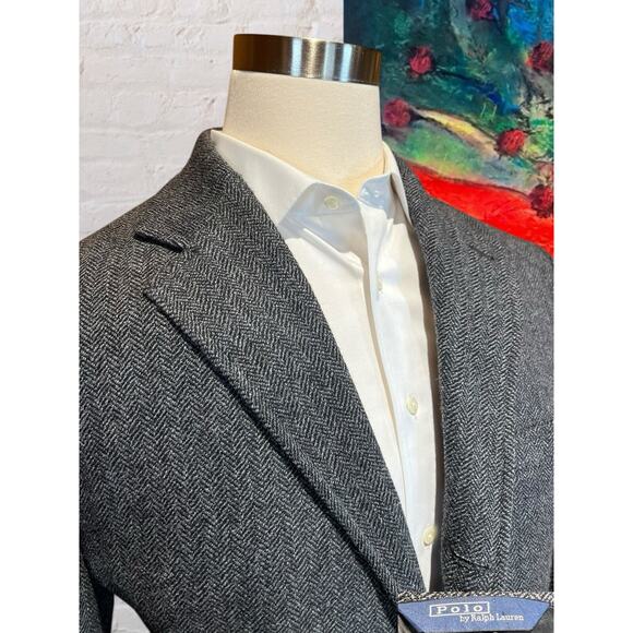 Vtg Polo Ralph Lauren 43R Gray Herringbone Tweed Blazer Sport Coat 3/2 Roll - Picture 4 of 14